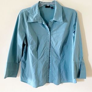 Vintage Sonoma LIFE + style Button Up Light Blue Striped Textured Blouse Size L
